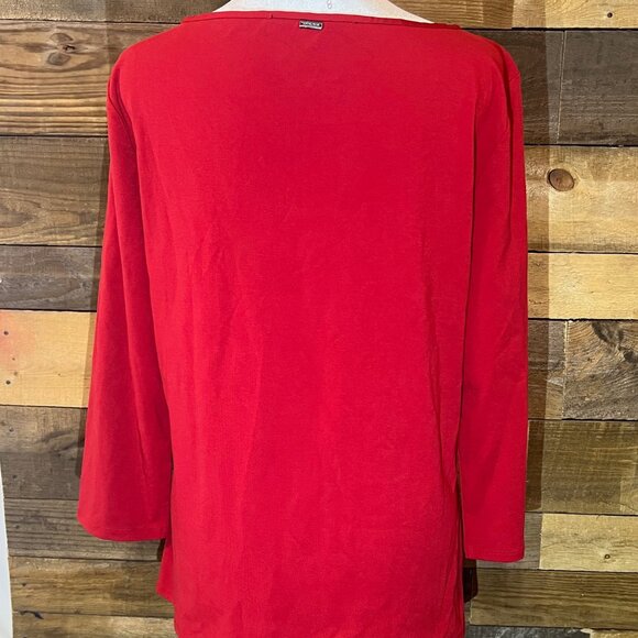 White House Black Market Women Long Sleeve Red Top Large 85% Cotton 15% Spandex - Picture 4 of 7